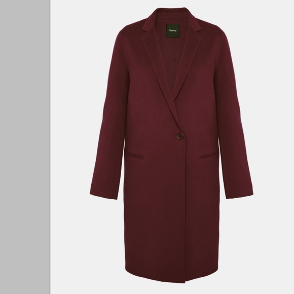 THEORY long Double-faced Essential Coat in color Dark Currant Bordeaux XS - Picture 5 of 5
